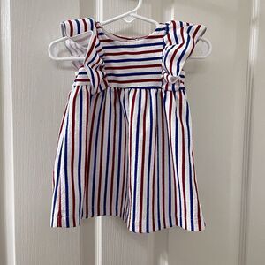 Zara Baby Girls Red White and Blue Striped Dress Flutter Sleeve Size 9-12 Months
